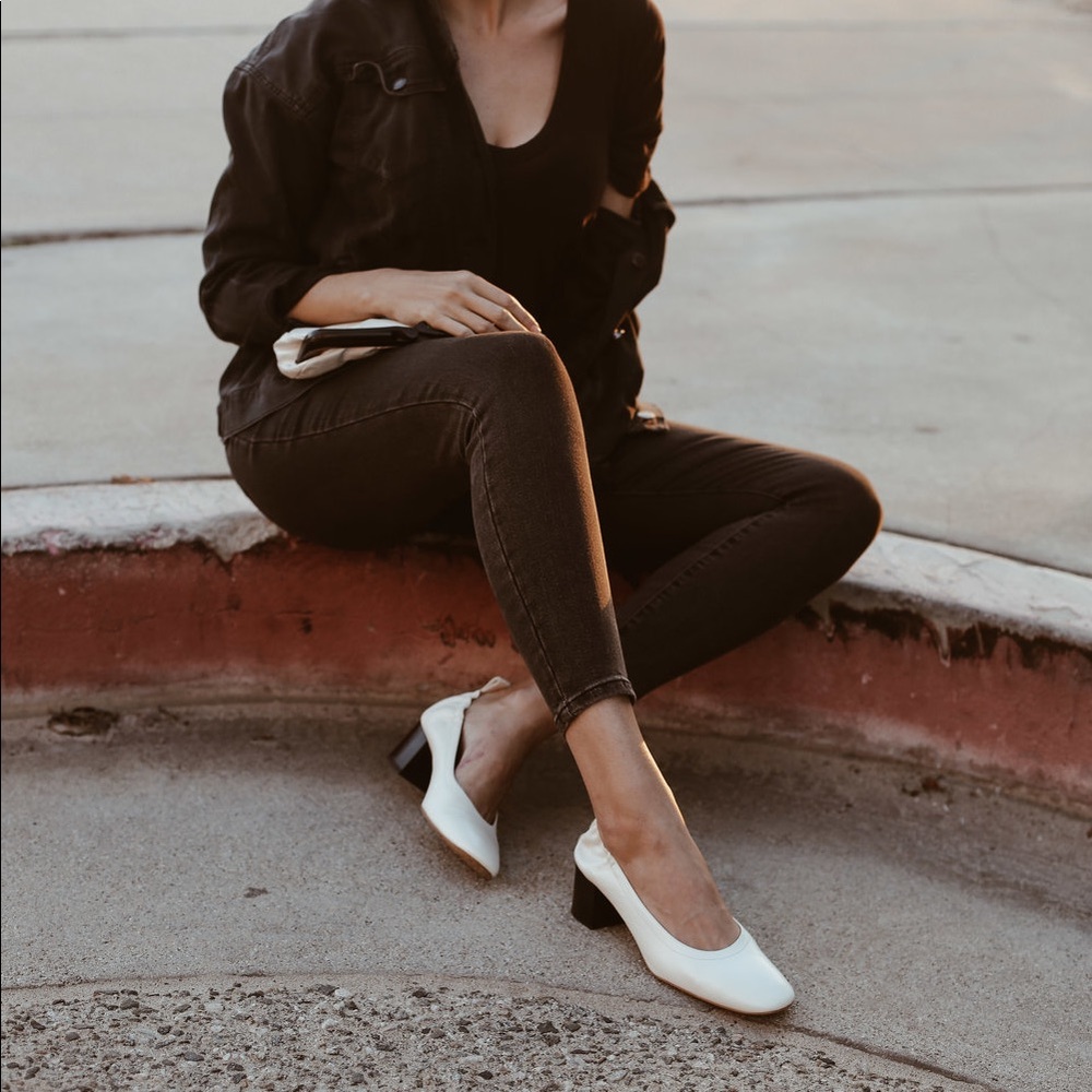 Everlane Day Heels, leather, white, size 10